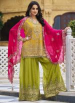 Heavy Chinnon Yellow Wedding Wear Embroidery Work Readymade Plazzo Suit